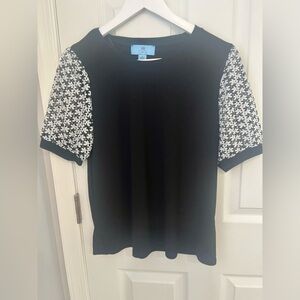 Black Shirt with Black & White Lace patterned Sleeves!